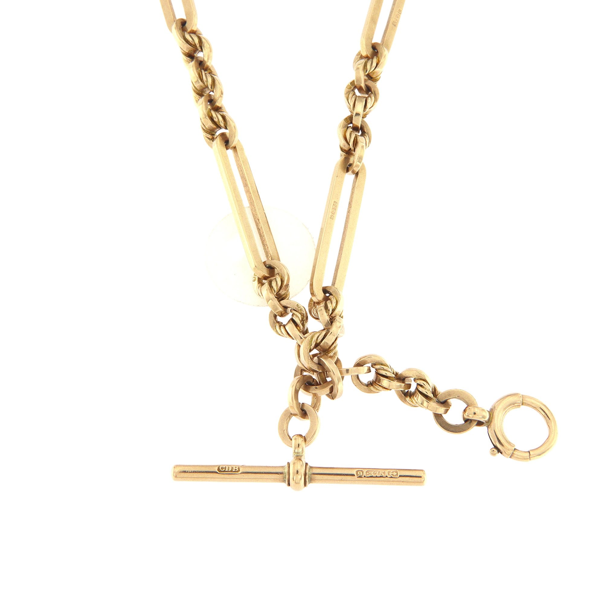 31.4g 16" Long Oval & 3 Knots Albert T-Bar Chain in 9ct Rose Gold