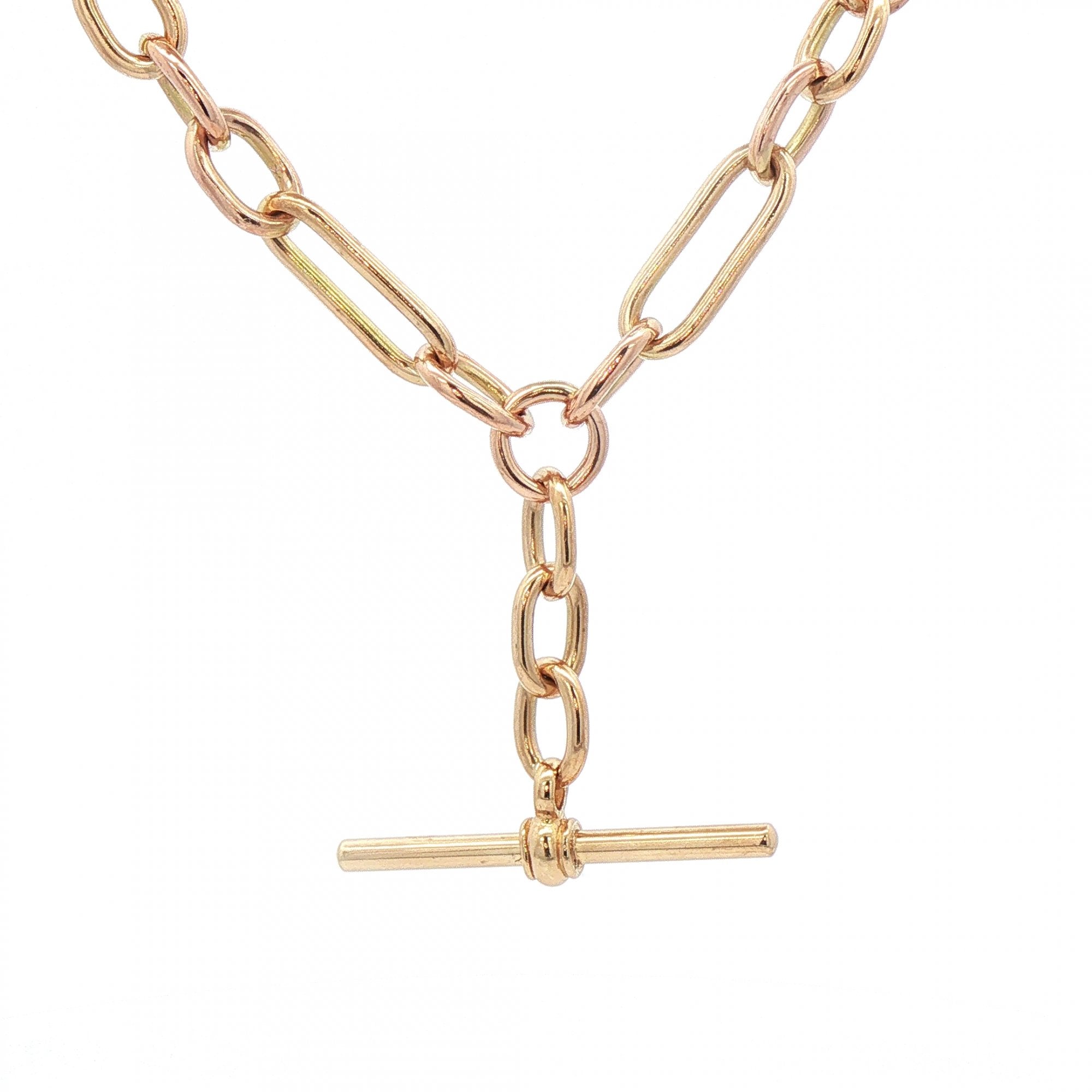 34.2g 24" Oval & 3 Round Link Albert T-Bar Chain in 9ct Yellow Gold