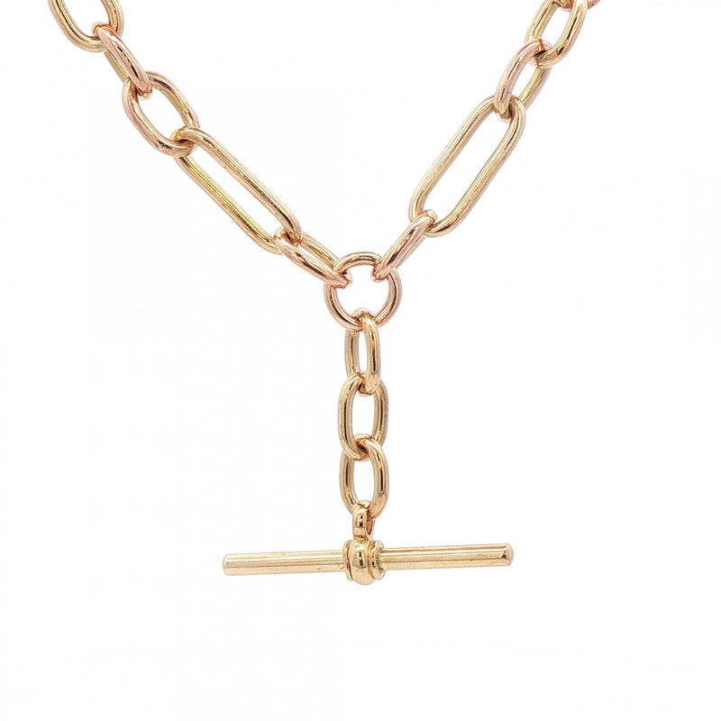 34.2g 24" Oval & 3 Round Link Albert T-Bar Chain in 9ct Yellow Gold