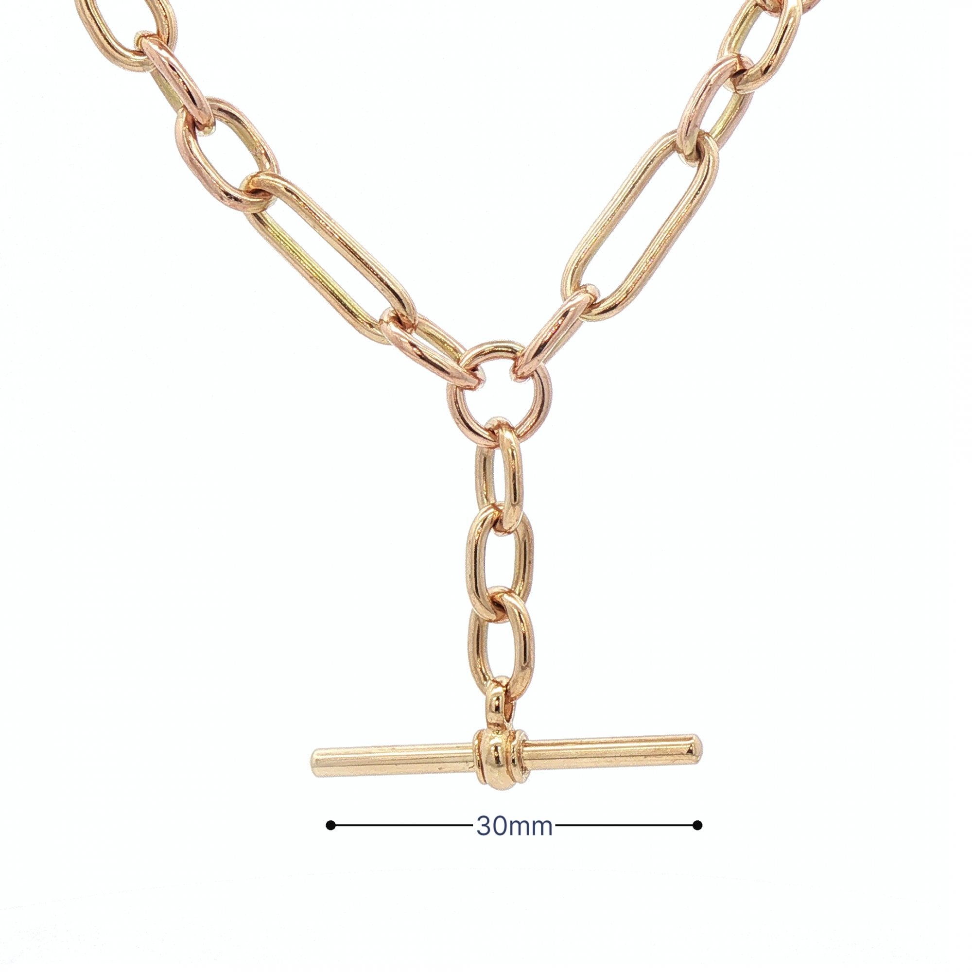 34.2g 24" Oval & 3 Round Link Albert T-Bar Chain in 9ct Yellow Gold