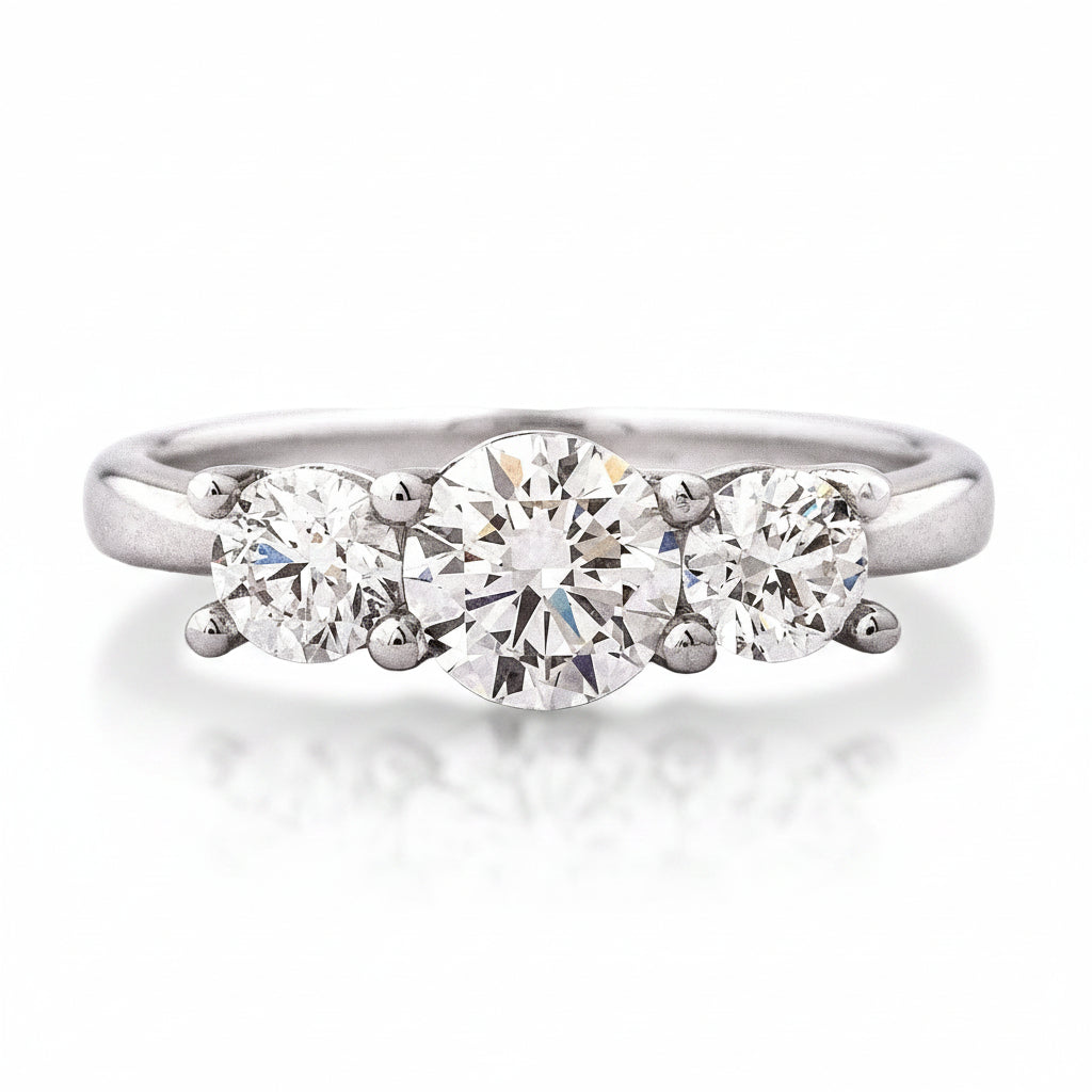 3ct D VS1 GIA Certified Round Natural Diamond 18ct White Gold Three Stone Ring