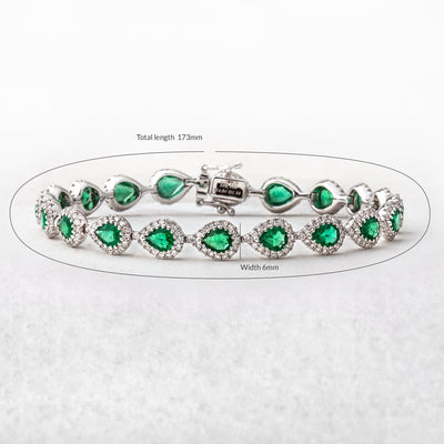 4.04ct Pear Shaped Emerald & 1.98ct Natural Diamond Halo Cluster Bracelet in 18ct White Gold