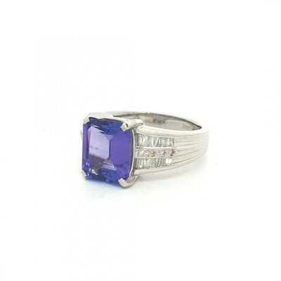 4.35ct Tanzanite & 0.37ct Natural Diamond Baguette Shoulders in Platinum