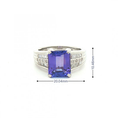 4.35ct Tanzanite & 0.37ct Natural Diamond Baguette Shoulders in Platinum