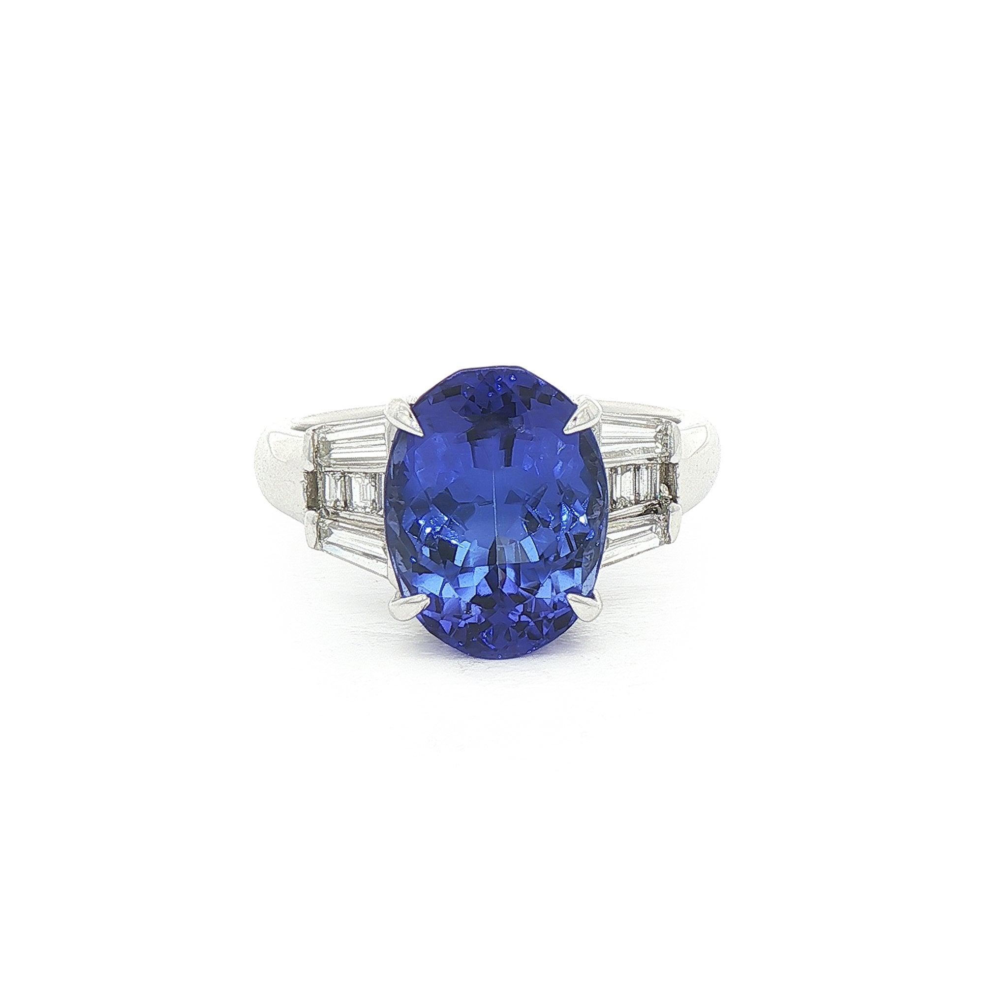 4.88ct Oval Tanzanite & 0.51ct Natural Diamond Dress Ring in Platinum