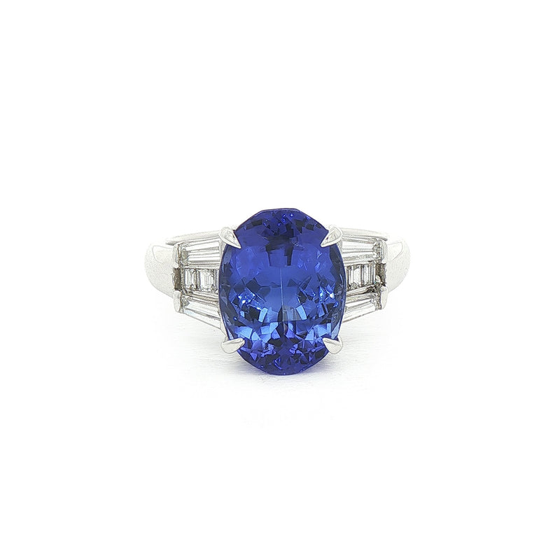 4.88ct Oval Tanzanite & 0.51ct Natural Diamond Dress Ring in Platinum