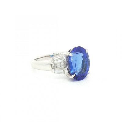 4.88ct Oval Tanzanite & 0.51ct Natural Diamond Dress Ring in Platinum
