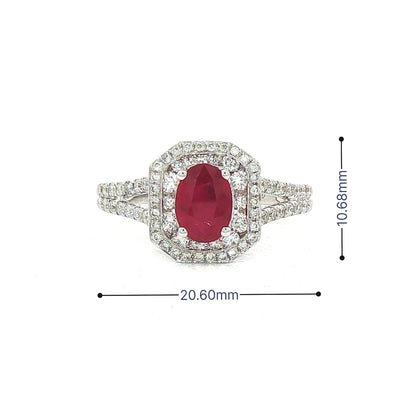 0.95ct Oval Ruby & Natural Diamond Cluster 0.60ct with Diamond Split Band in 18ct White Gold