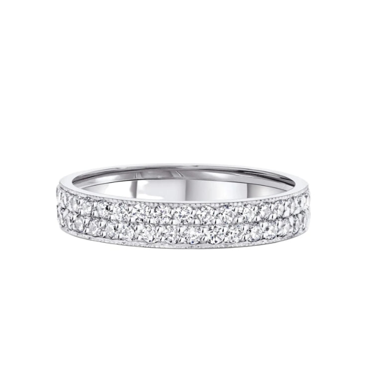 0.54ct 3.5mm 2 Row Grain Set Natural Diamond Wedding Band In 18ct White Gold