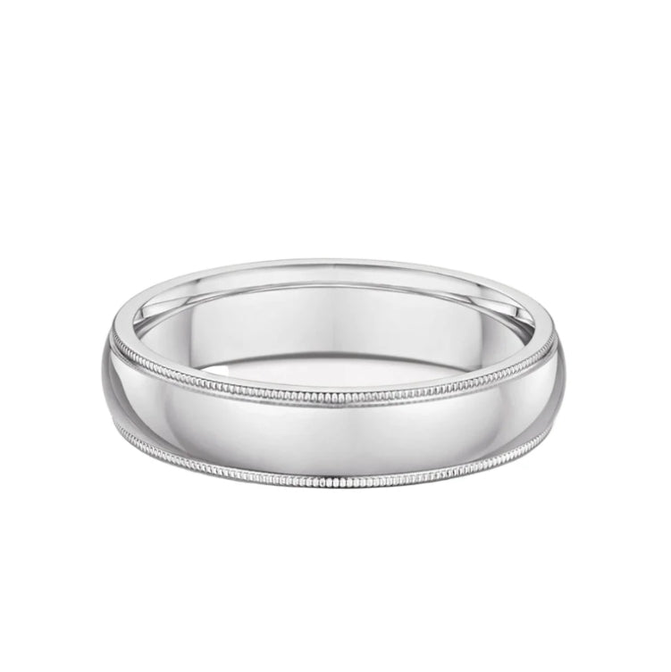 5mm Gents Beaded Edge Wedding Band In 9ct White Gold
