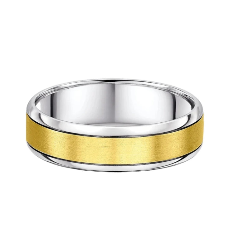 6mm Two Tone Satin Centre & Polished Edge Gents Wedding Band In 9ct Gold