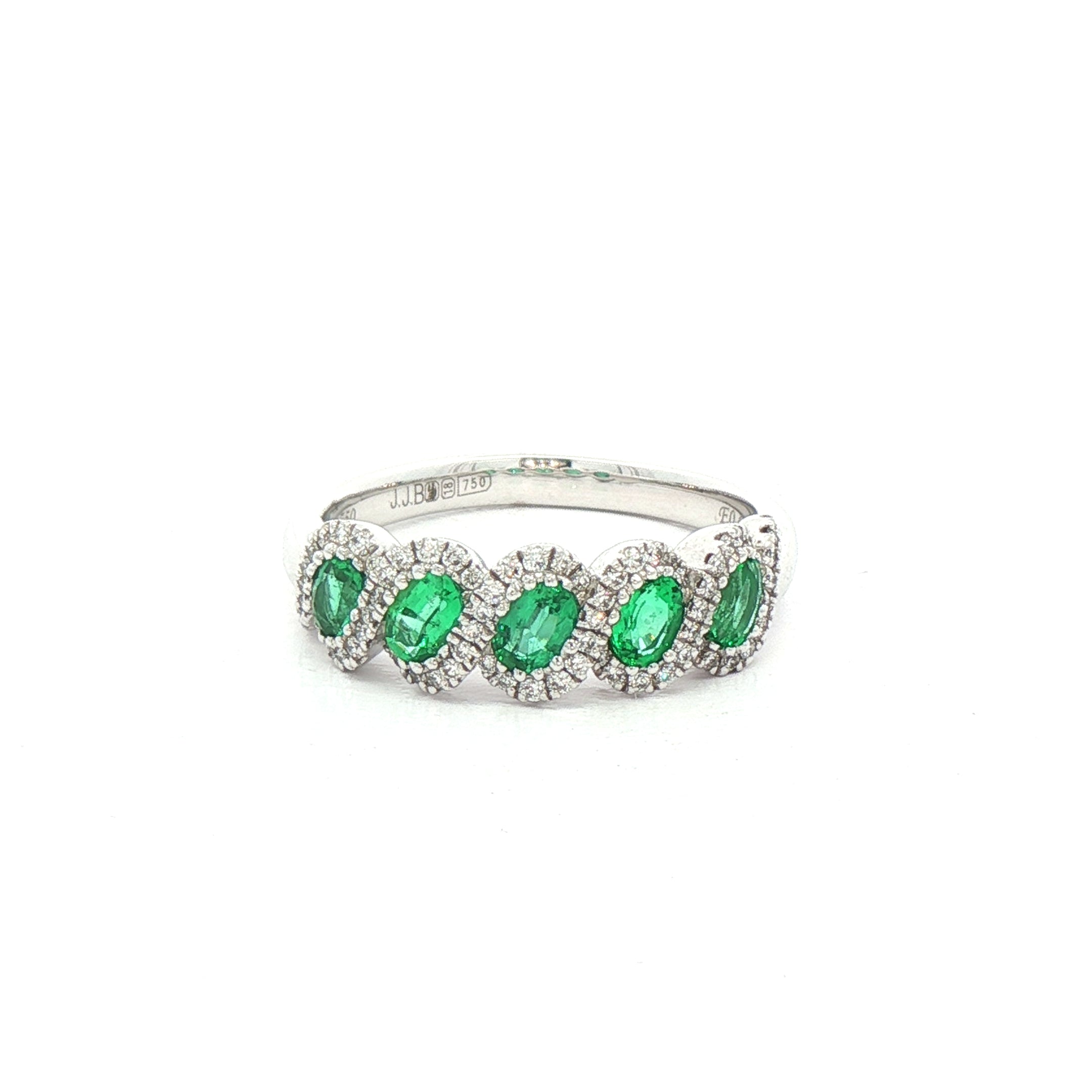 0.61ct Emerald & 0.21ct Natural Diamond Weave Dress Ring in 18ct White Gold