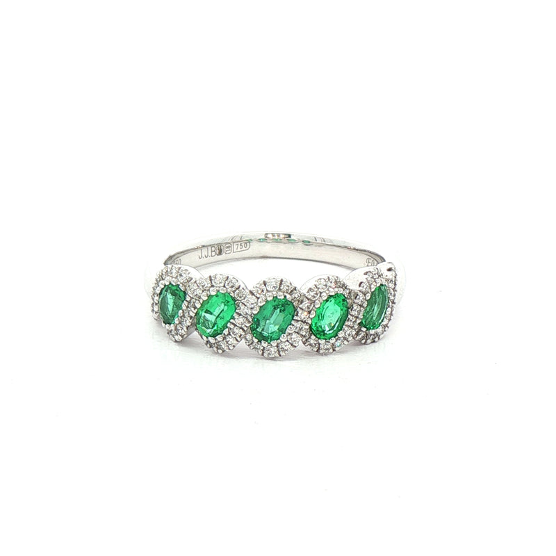 0.61ct Emerald & 0.21ct Natural Diamond Weave Dress Ring in 18ct White Gold
