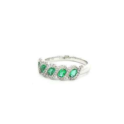 0.61ct Emerald & 0.21ct Natural Diamond Weave Dress Ring in 18ct White Gold