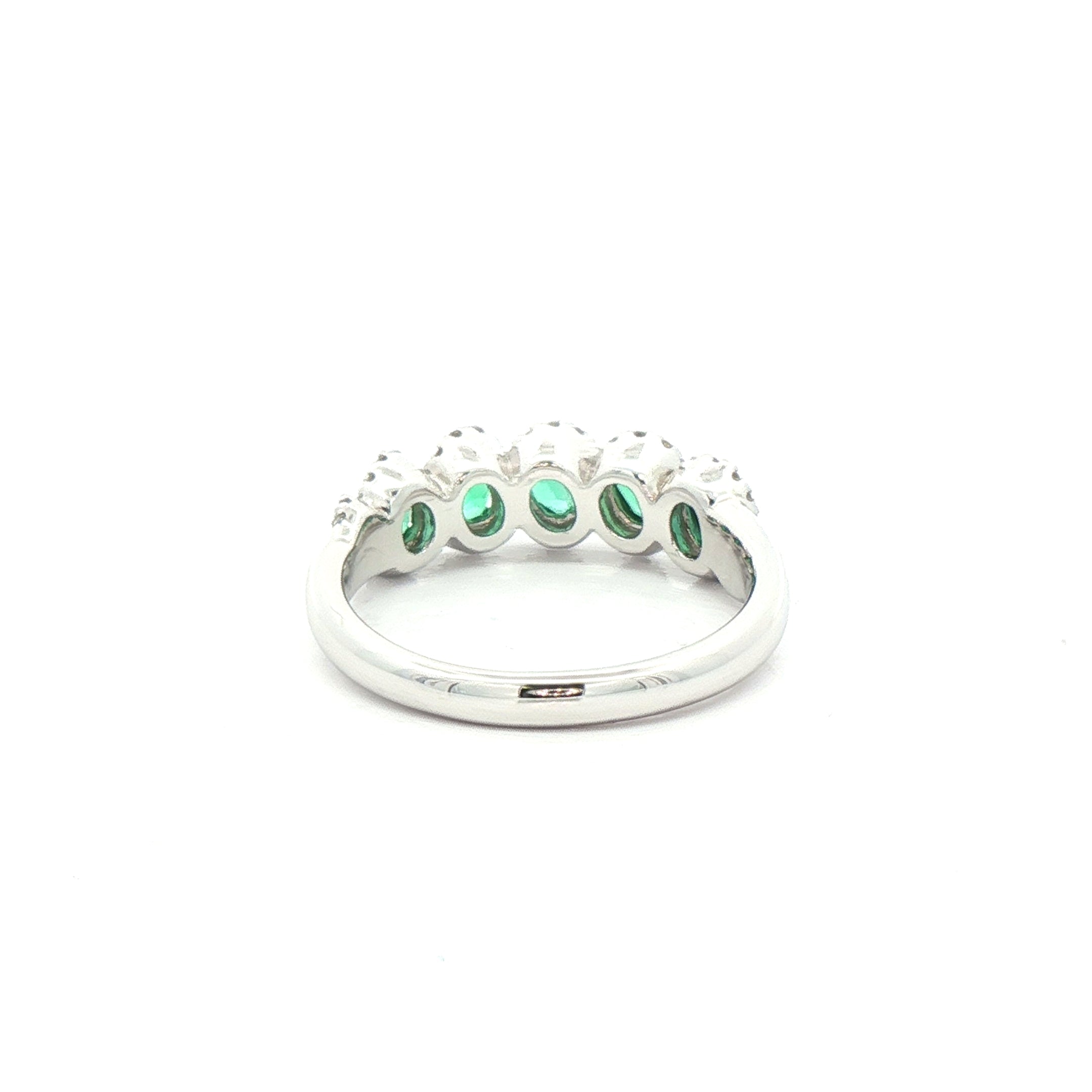 0.61ct Emerald & 0.21ct Natural Diamond Weave Dress Ring in 18ct White Gold