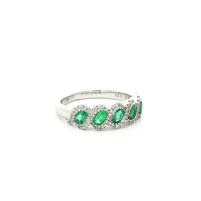 0.61ct Emerald & 0.21ct Natural Diamond Weave Dress Ring in 18ct White Gold