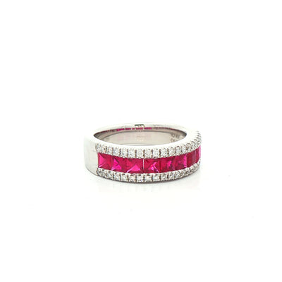 1.41ct Princess-Cut Ruby & Natural Diamond 0.33ct Three Row Dress Ring in 18ct White Gold
