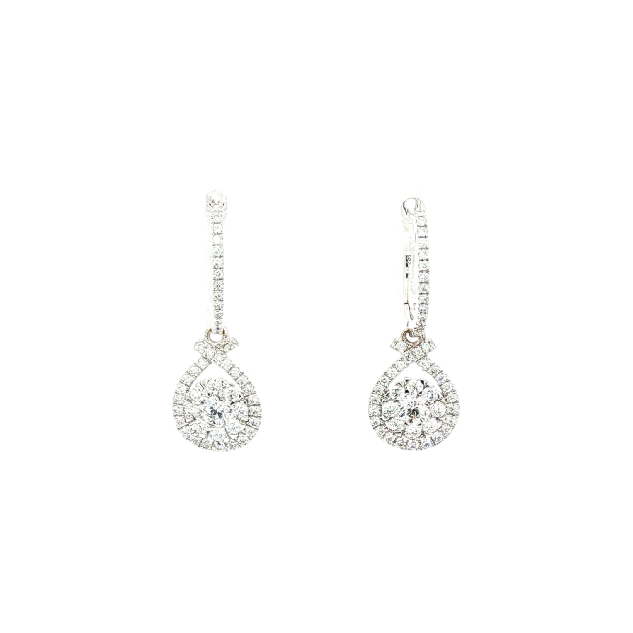 0.63ct Natural Diamond Drop Hoop Earrings in 18ct White Gold