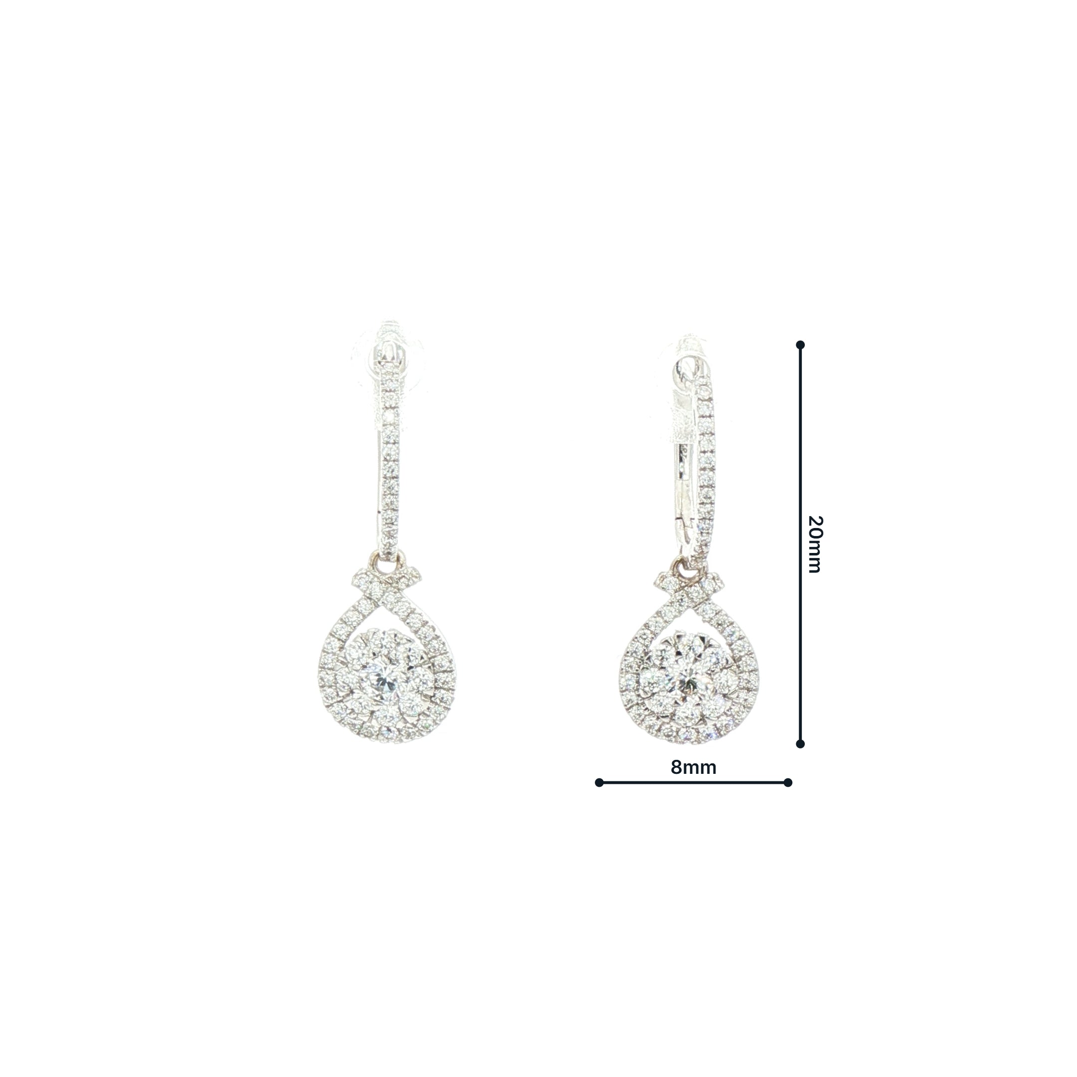 0.63ct Natural Diamond Drop Hoop Earrings in 18ct White Gold