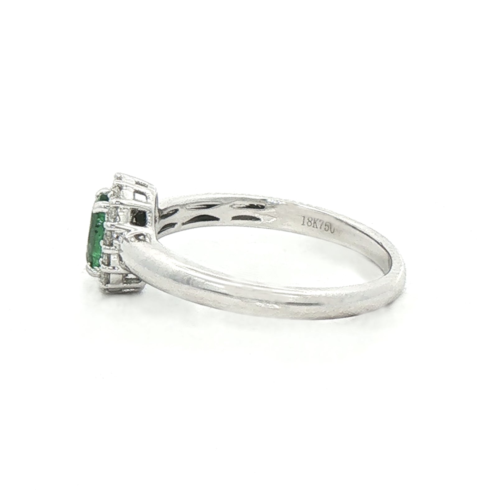 0.33ct Oval Emerald & 0.15ct Natural Diamond Halo Cluster Ring in 18ct White Gold