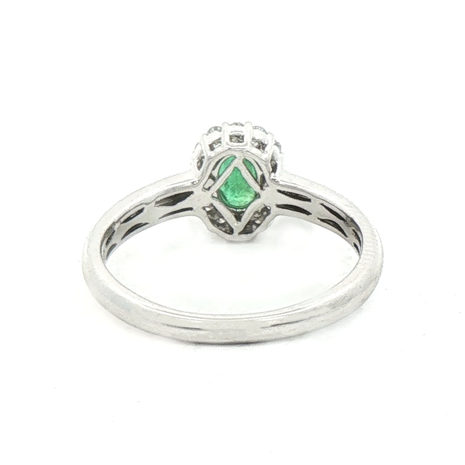 0.33ct Oval Emerald & 0.15ct Natural Diamond Halo Cluster Ring in 18ct White Gold