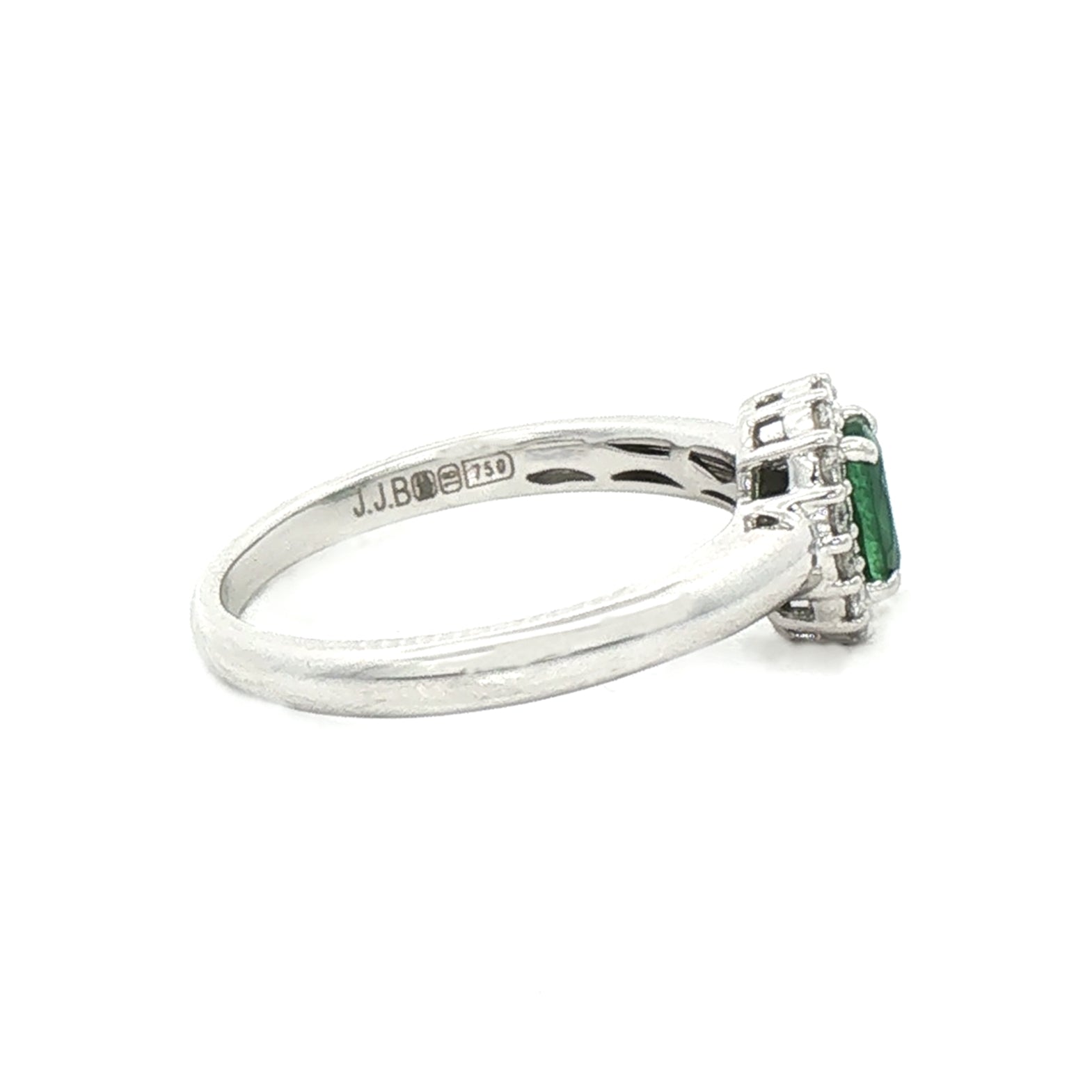 0.33ct Oval Emerald & 0.15ct Natural Diamond Halo Cluster Ring in 18ct White Gold