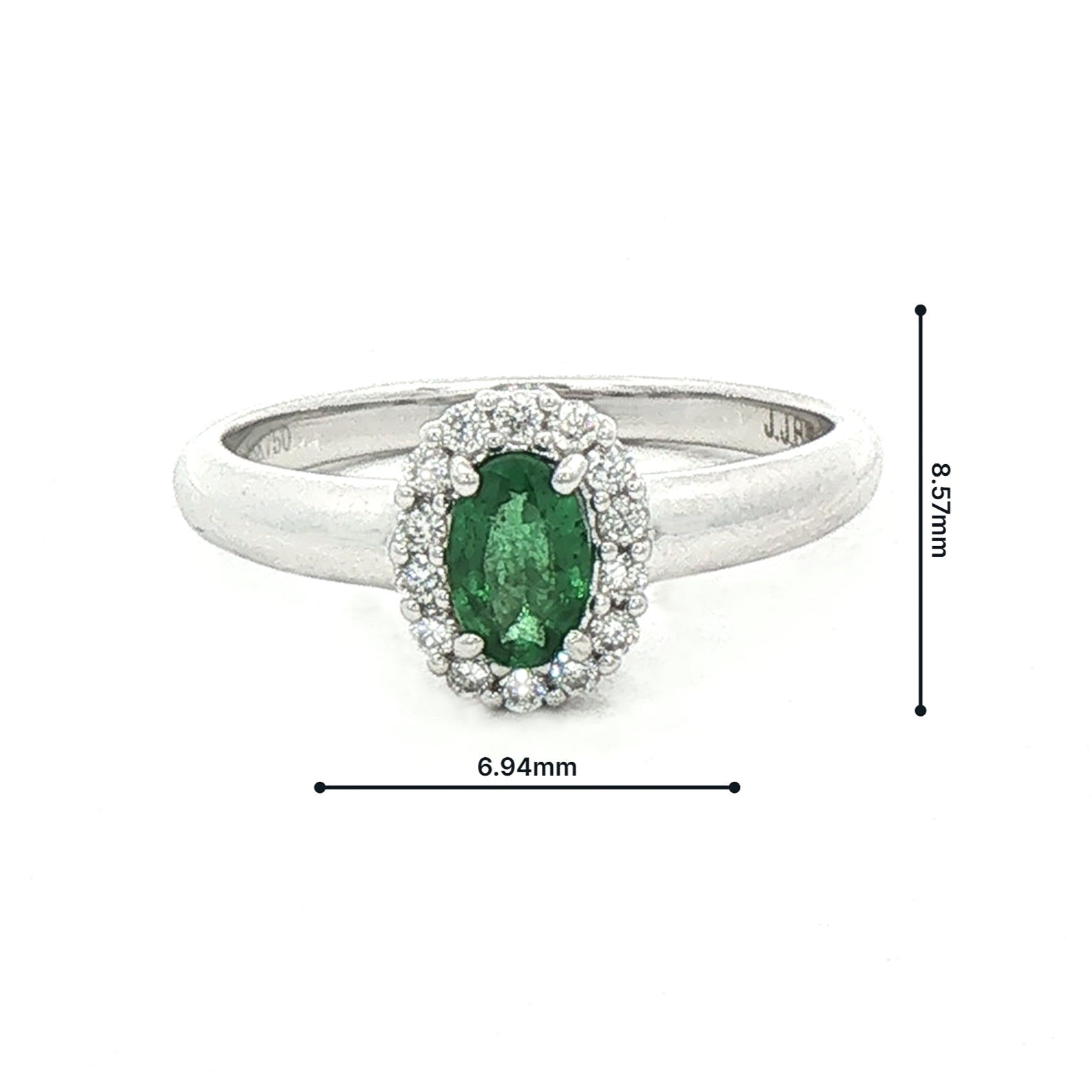 0.33ct Oval Emerald & 0.15ct Natural Diamond Halo Cluster Ring in 18ct White Gold