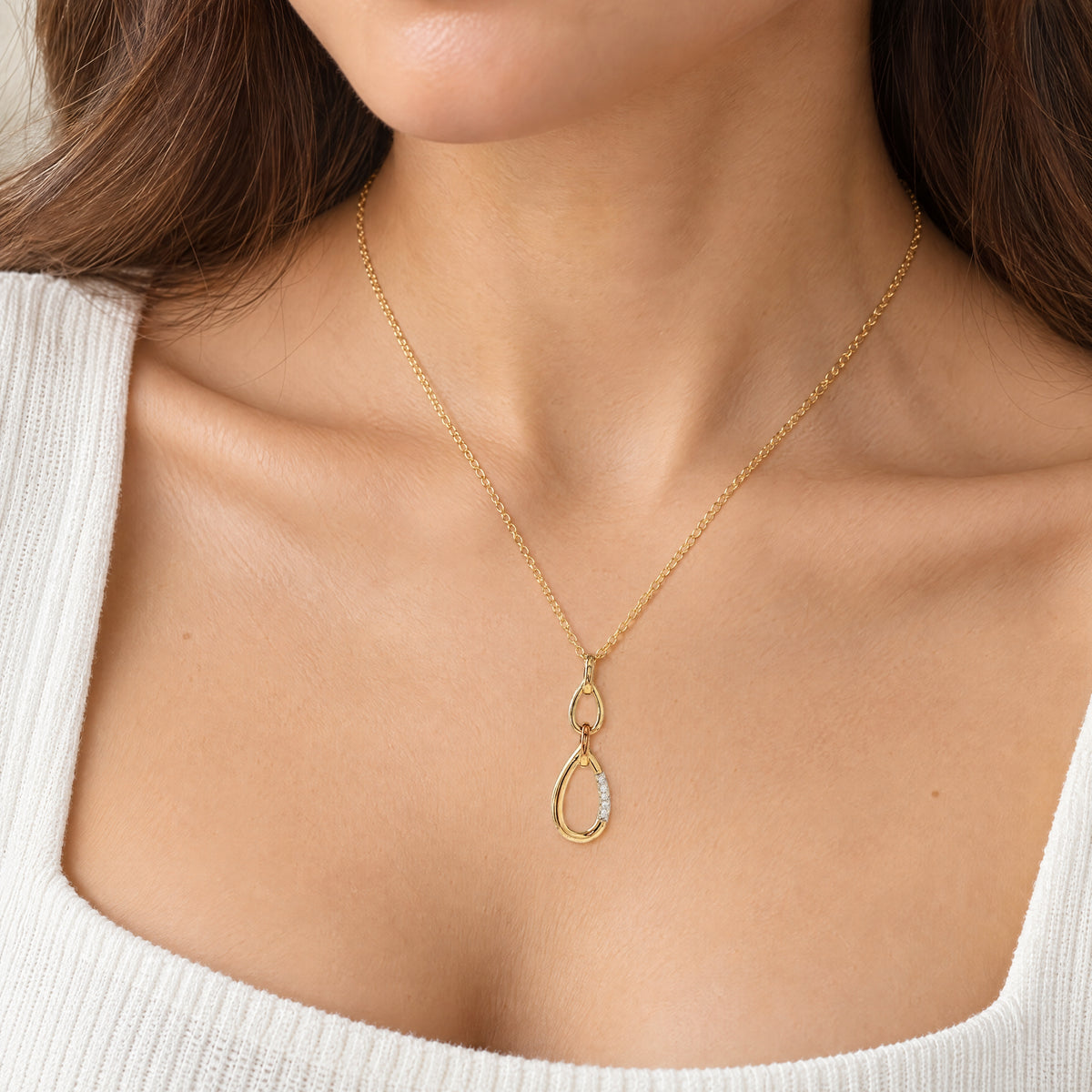 Double Oval Natural Diamond Set Link Pendant in 9ct Yellow Gold