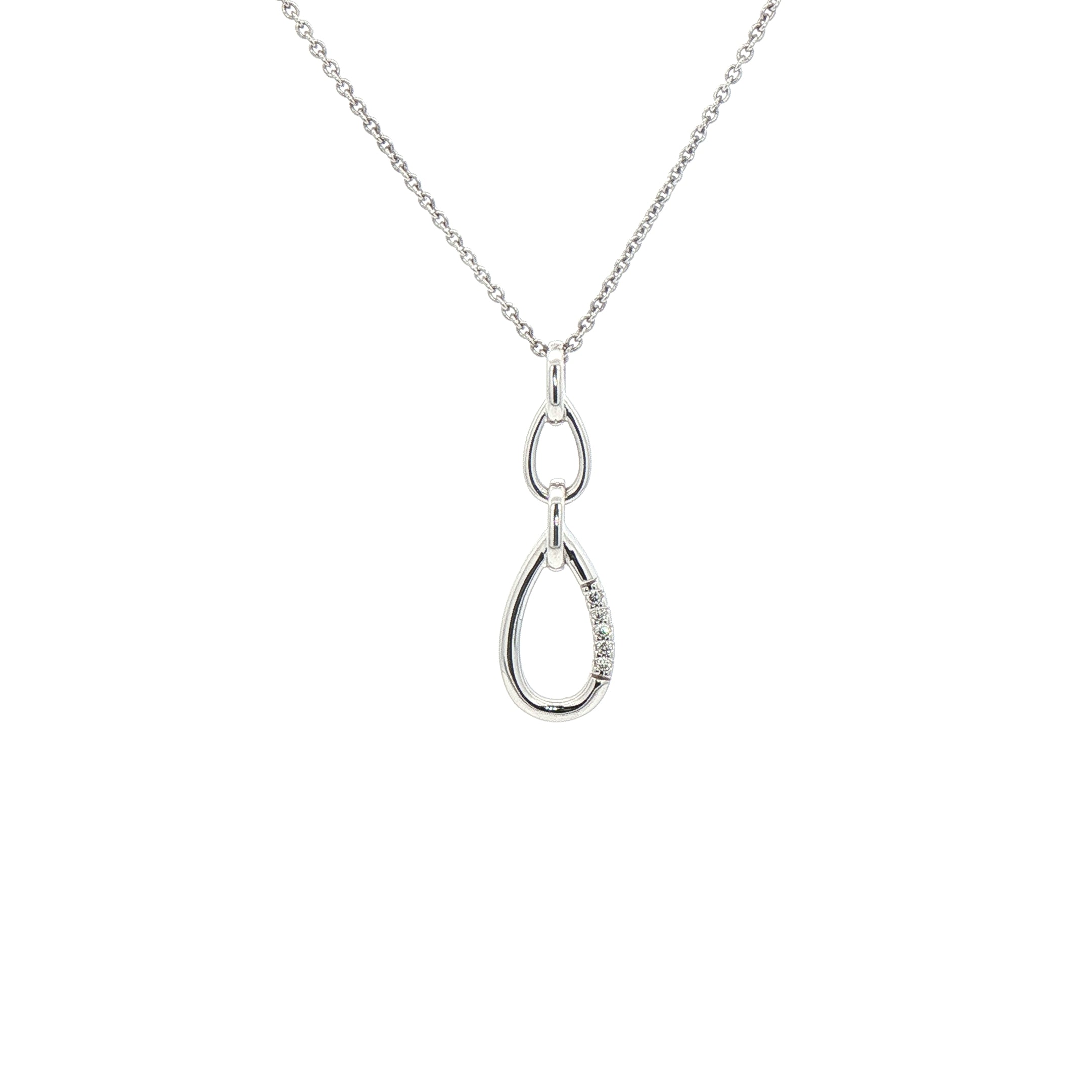 Double Loop Pear Shape Natural Diamond Pendant in 9ct White Gold