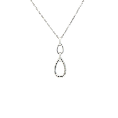 Double Loop Pear Shape Natural Diamond Pendant in 9ct White Gold