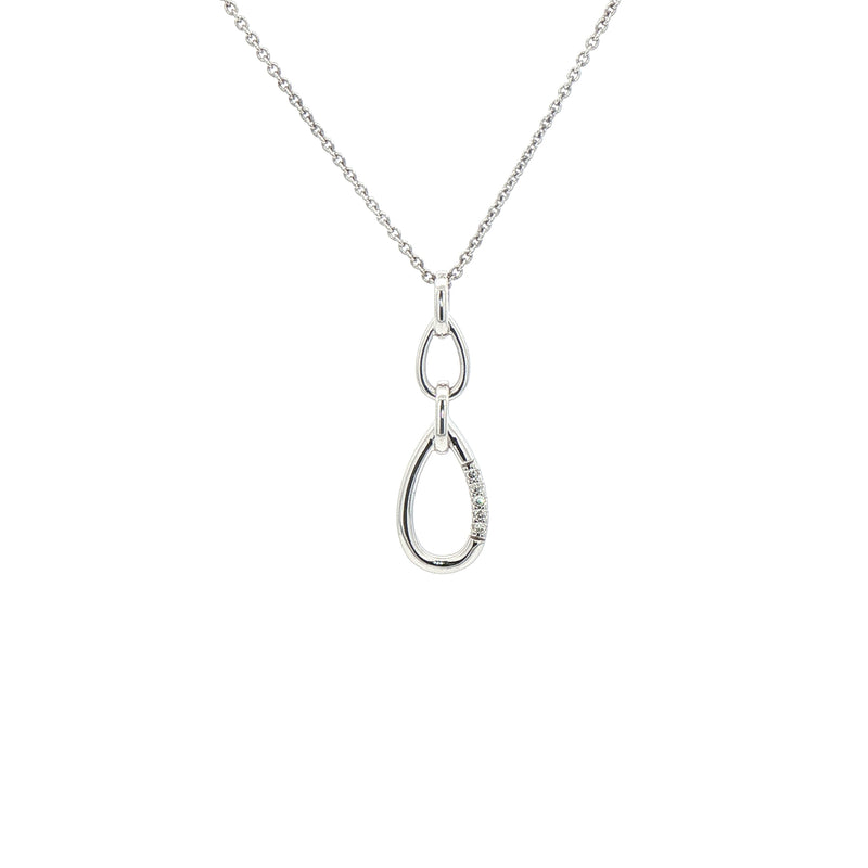 Double Loop Pear Shape Natural Diamond Pendant in 9ct White Gold