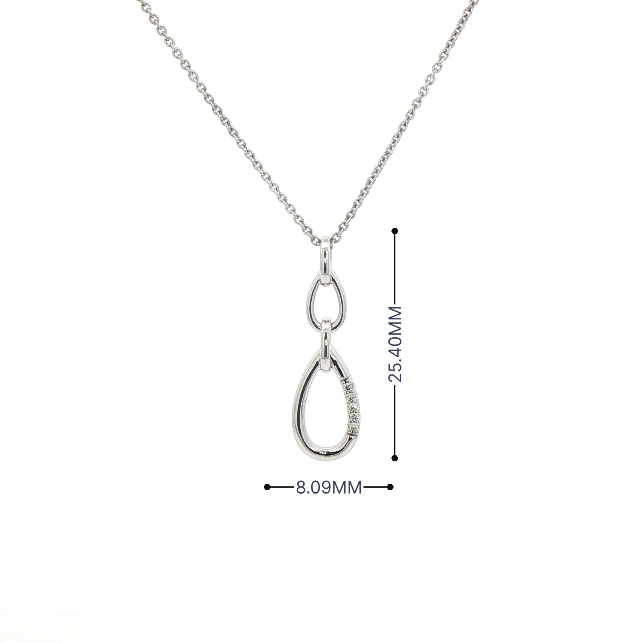 Double Loop Pear Shape Natural Diamond Pendant in 9ct White Gold