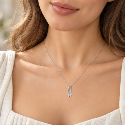 Natural Diamond Set Curved Bar Pendant in 9ct White Gold