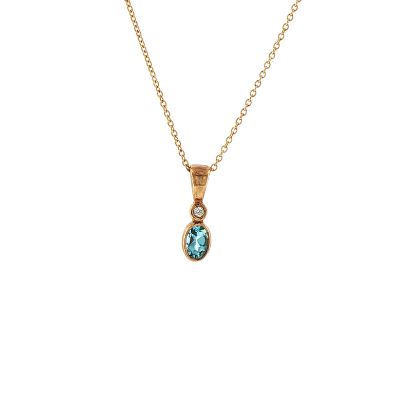 Aquamarine and Natural Diamond Pendant in 9ct Yellow Gold