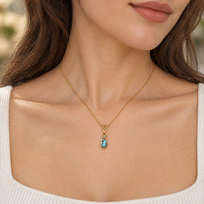 Aquamarine and Natural Diamond Pendant in 9ct Yellow Gold