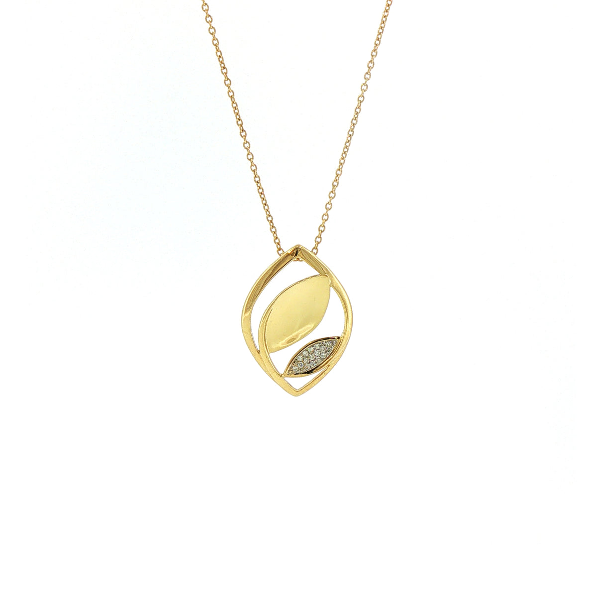 Natural Diamond Set Leaf Design Pendant and Anchor Chain in 9ct Yellow Gold