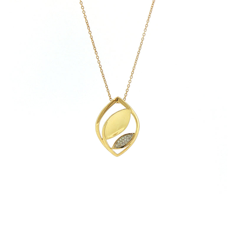 Natural Diamond Set Leaf Design Pendant and Anchor Chain in 9ct Yellow Gold