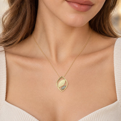 Natural Diamond Set Leaf Design Pendant and Anchor Chain in 9ct Yellow Gold