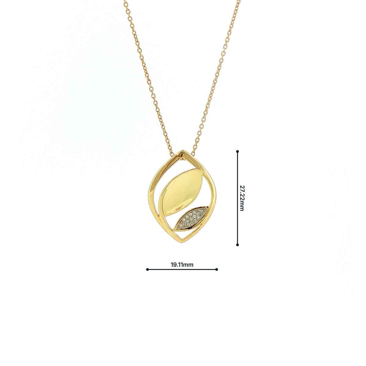 Natural Diamond Set Leaf Design Pendant and Anchor Chain in 9ct Yellow Gold