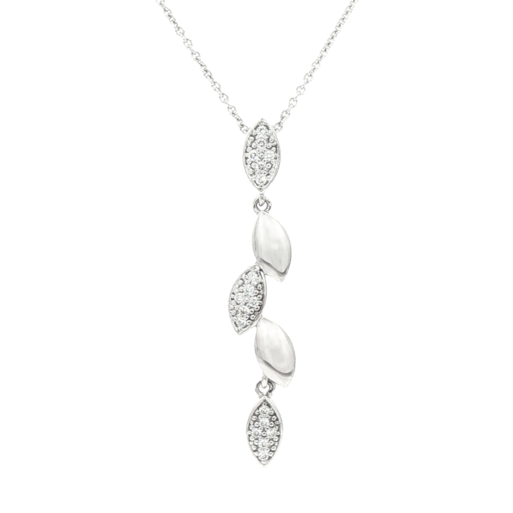 Marquise Shaped Natural Diamond Drop Pendant in 9ct White Gold