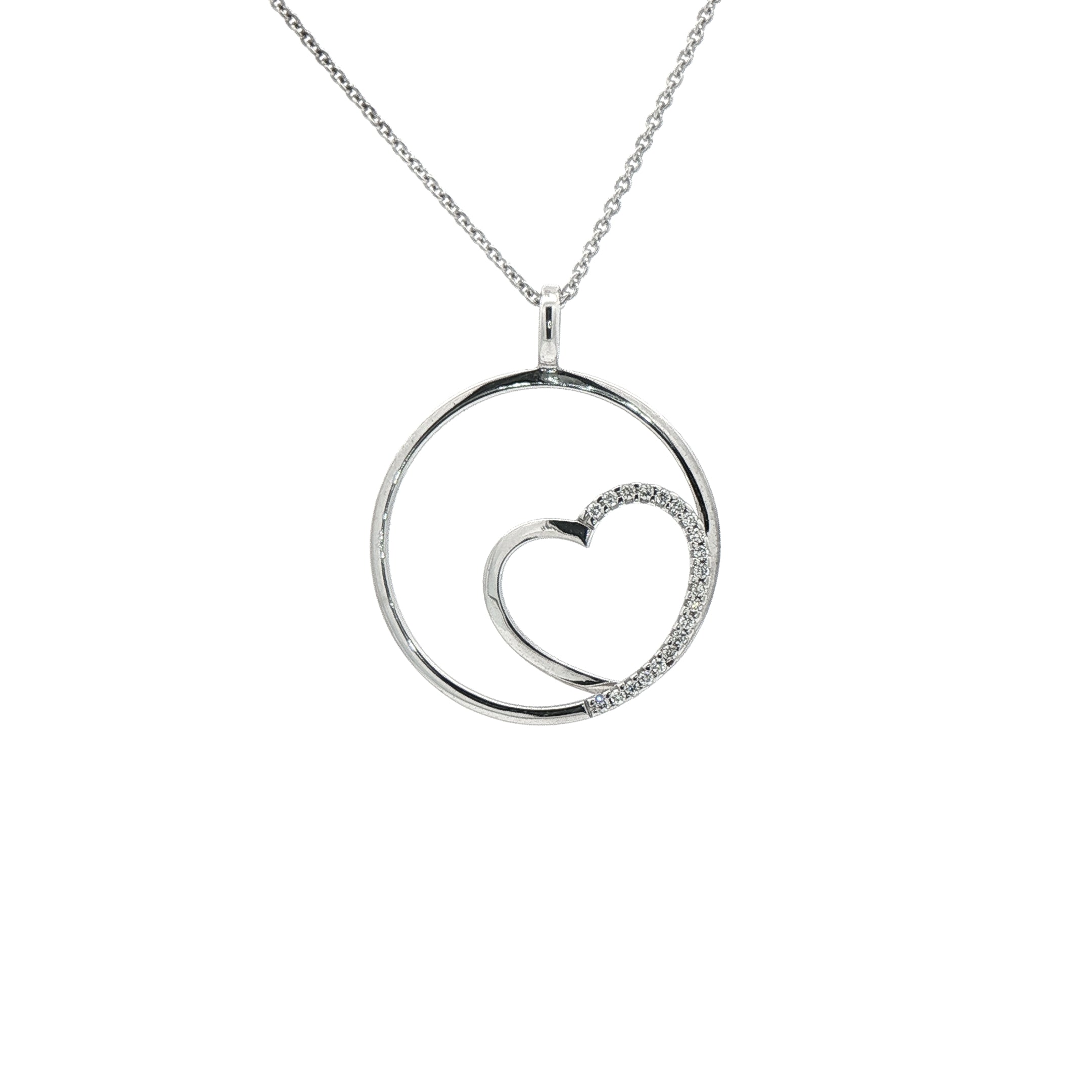 Round Shaped Natural Diamond Heart Pendant in 9ct White Gold