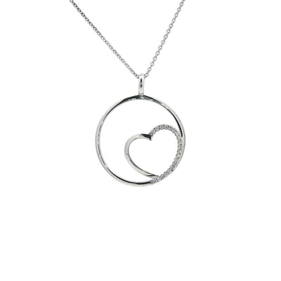 Round Shaped Natural Diamond Heart Pendant in 9ct White Gold
