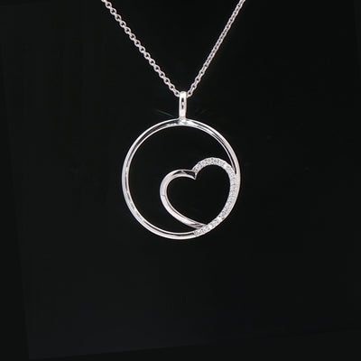 Round Shaped Natural Diamond Heart Pendant in 9ct White Gold
