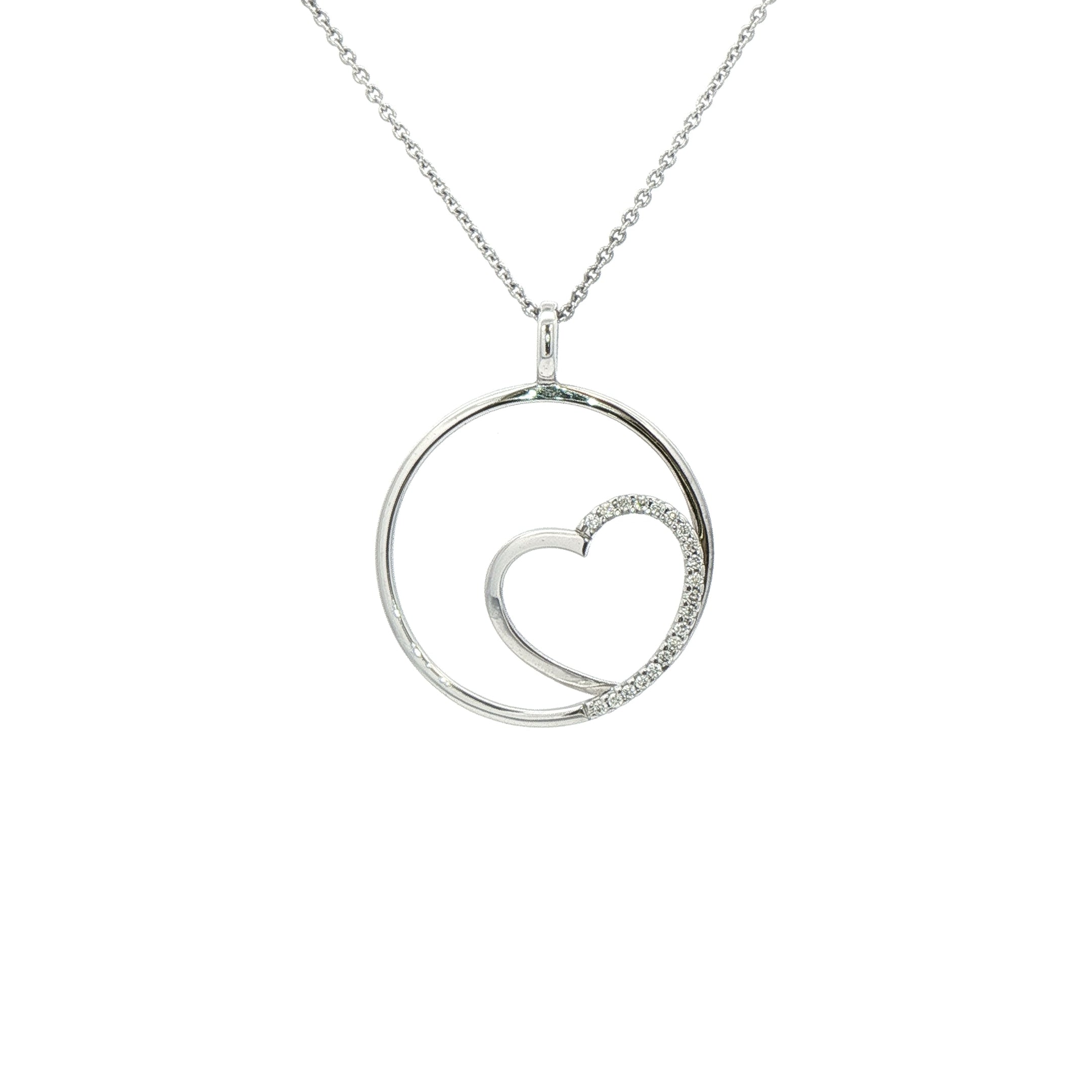 Round Shaped Natural Diamond Heart Pendant in 9ct White Gold