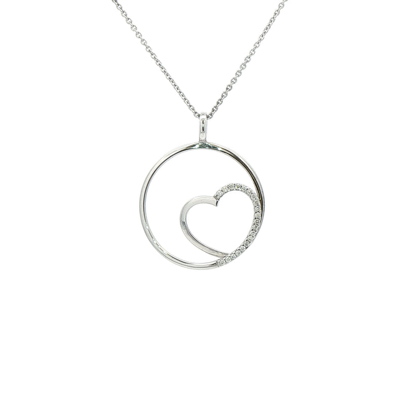 Round Shaped Natural Diamond Heart Pendant in 9ct White Gold