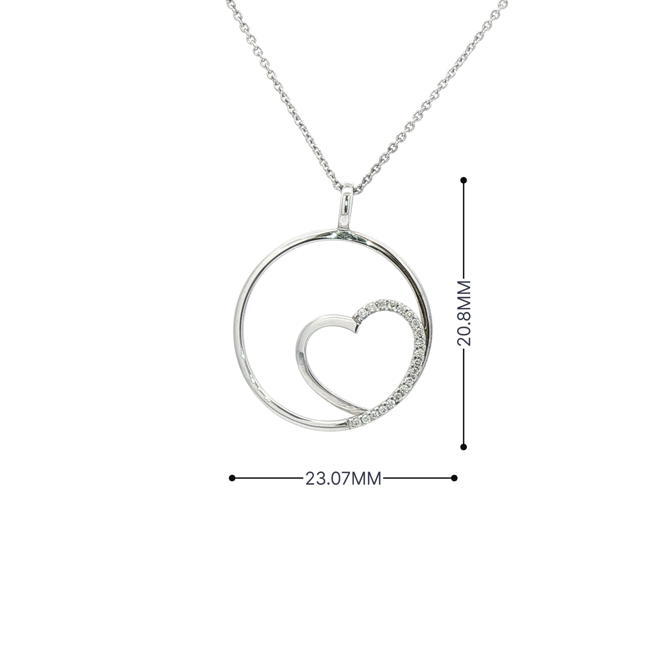 Round Shaped Natural Diamond Heart Pendant in 9ct White Gold
