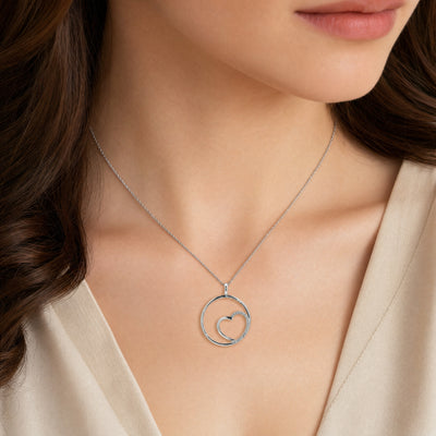 Round Shaped Natural Diamond Heart Pendant in 9ct White Gold