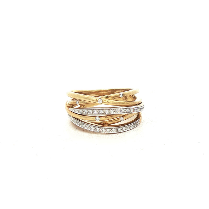 9ct Yellow Gold Six Row Natural Diamond Set Dress Ring