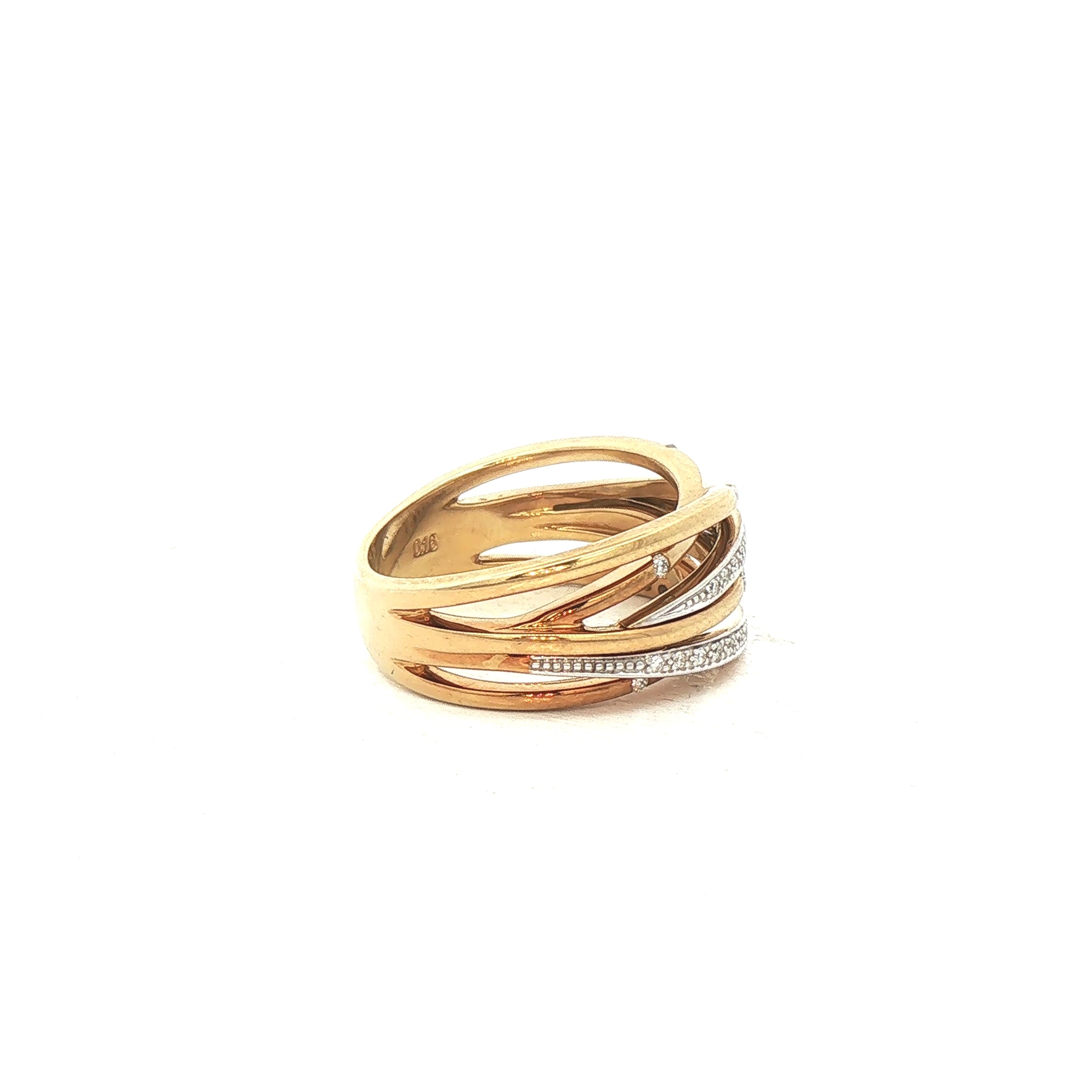 9ct Yellow Gold Six Row Natural Diamond Set Dress Ring