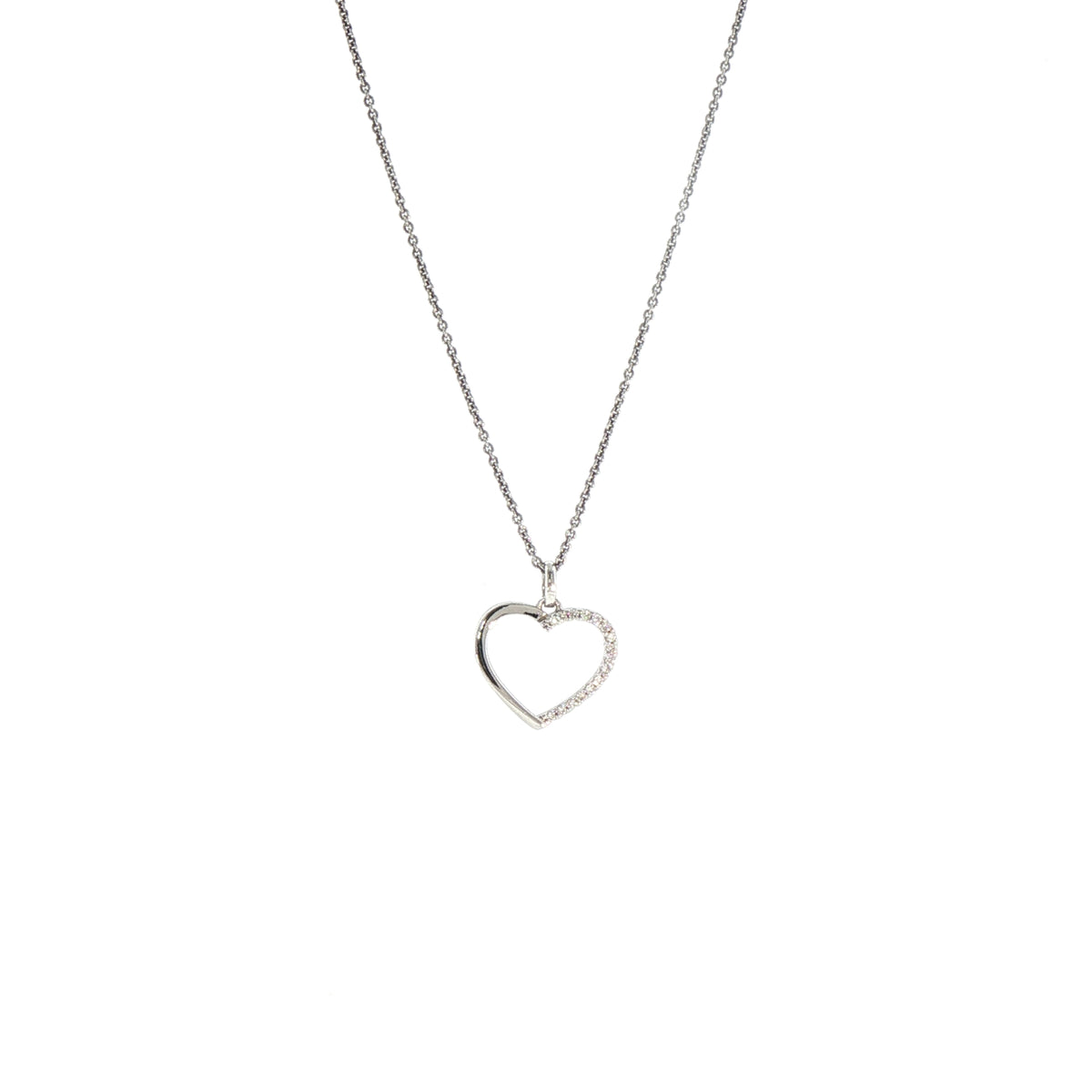 Natural Diamond Set Heart Pendant in 9ct White Gold